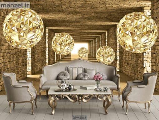 کاغذ دیواری سه بعدی لاکچری گوی های طلایی DP-4843